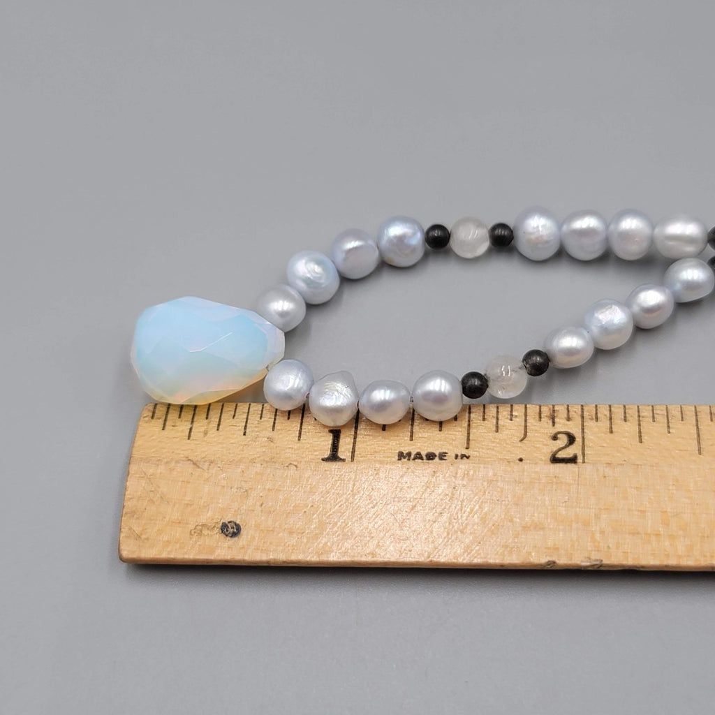 Pearl Bead Necklace Faceted Opalite Pendant Toggle Clasp 16"