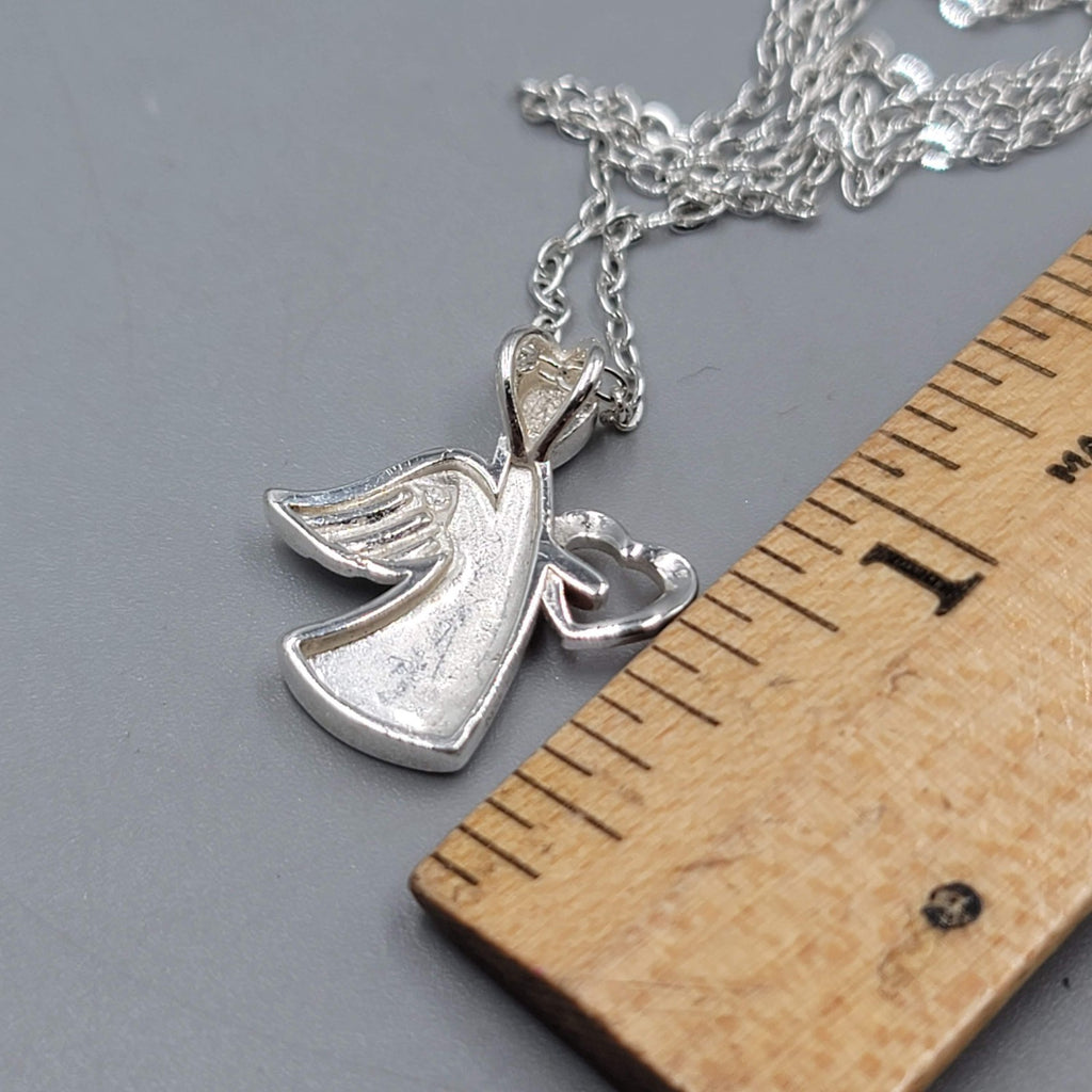 Angel Pendant Crystal Gold Plated Heart Necklace Silver Plated 18"