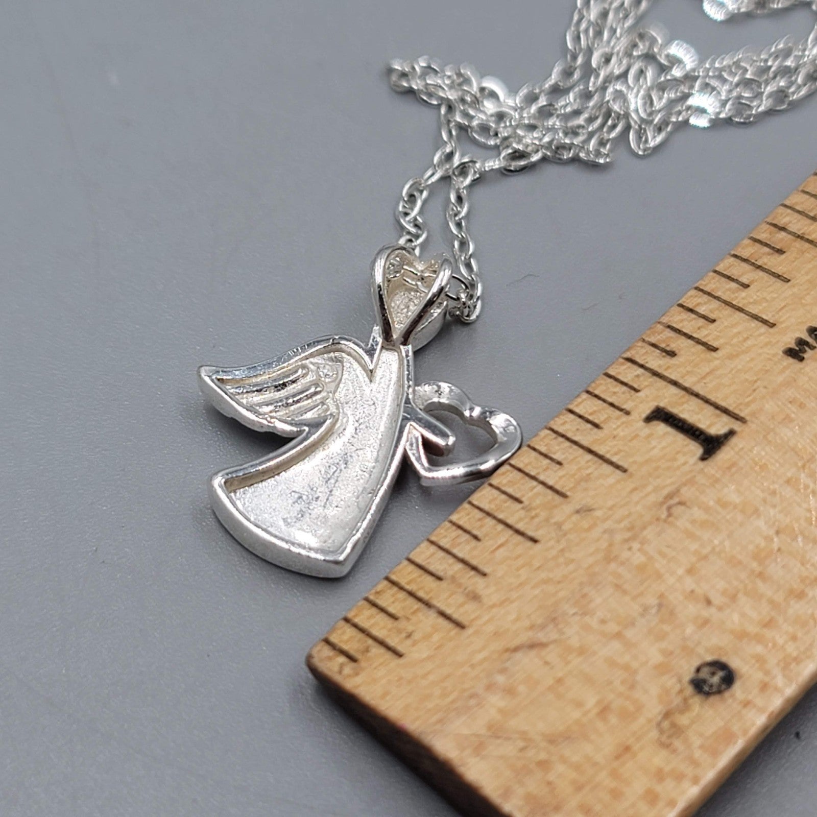 Angel Pendant Crystal Gold Plated Heart Necklace Silver Plated 18"