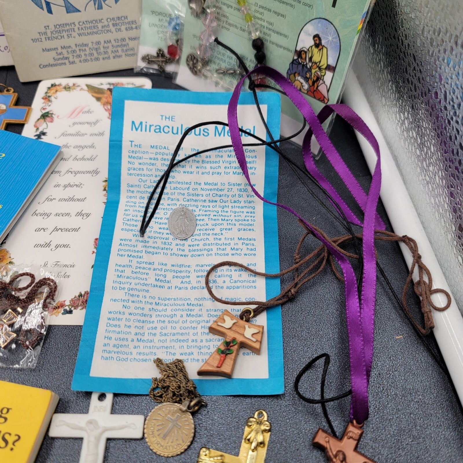 Vintage Religious Booklets Large Lot Rosaries Medals Bracelets etc