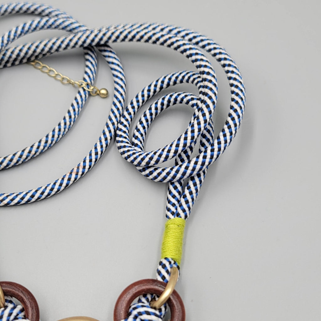 Blue White Statement Nautical Theme Necklace Tassel Gold tone 32"