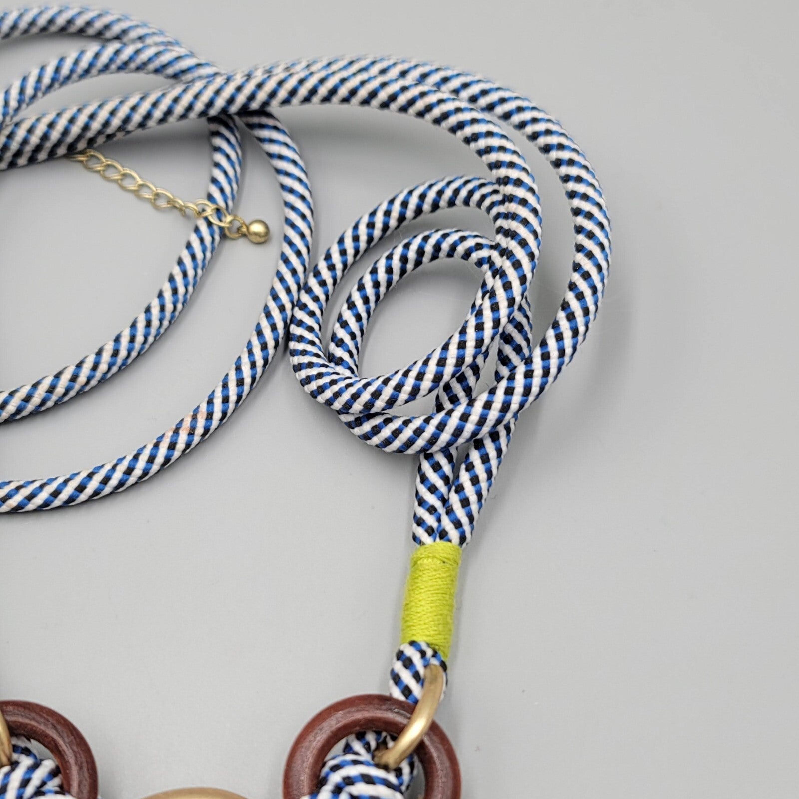Blue White Statement Nautical Theme Necklace Tassel Gold tone 32"