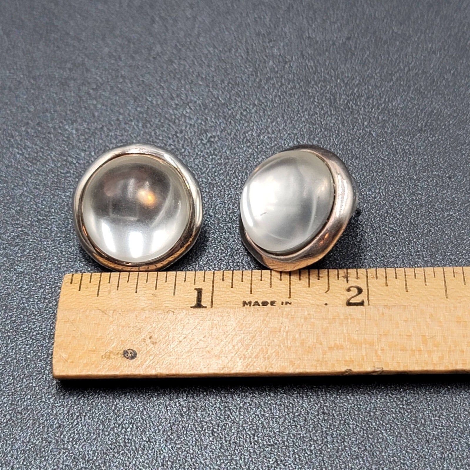 C Stein Pierced Earrings Silver tone Acrylic Frosted Dome 7/8"