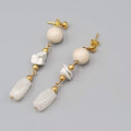 Vintage Pierced Earrings Gold tone White Stone Bead 2.25"