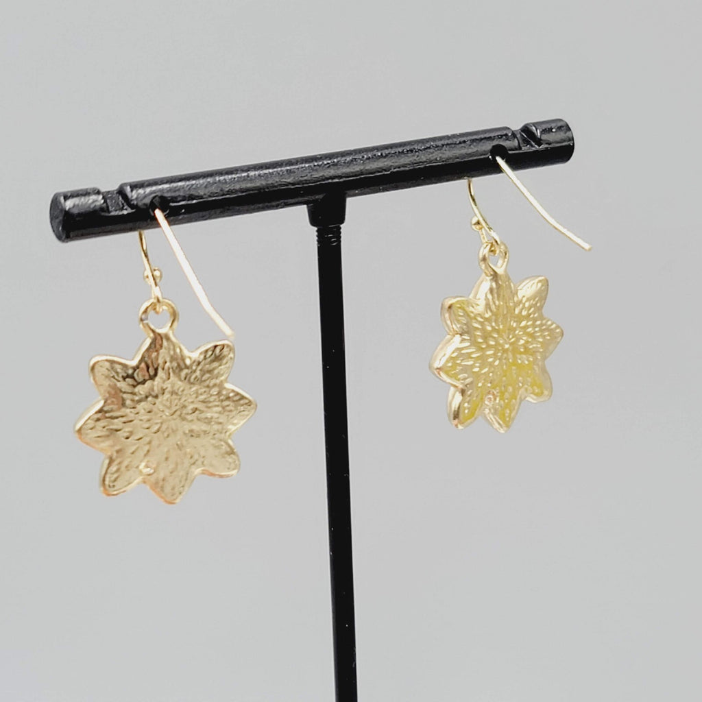 Poinsettia Pierced Earrings Christmas Red Glitter Enamel Rhinestone Dangle 7/8"