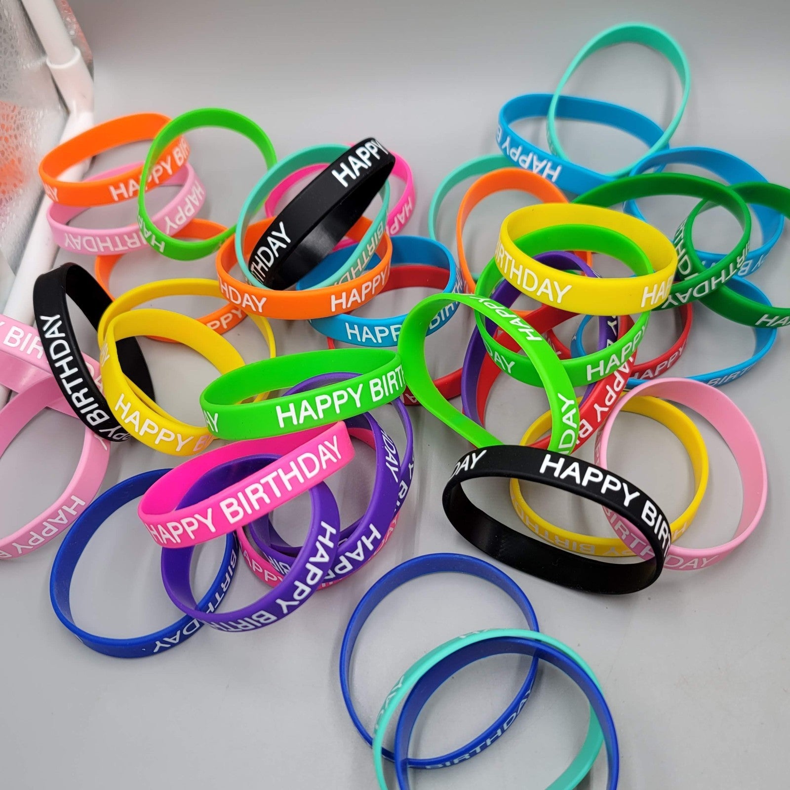 LOT of 40 Happy Birthday Wristbands Bright Colors