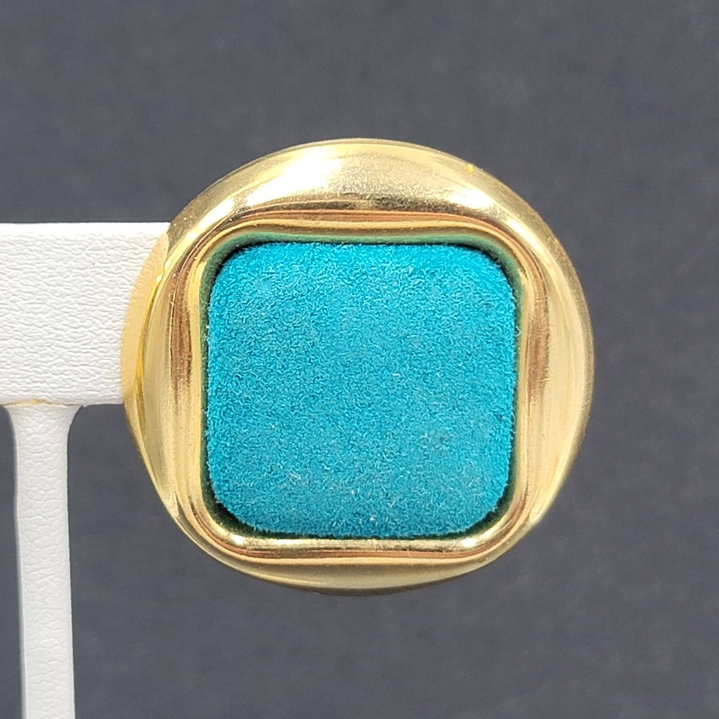 Clip on Earrings Gold tone Square Blue Felt Drop 1.25"