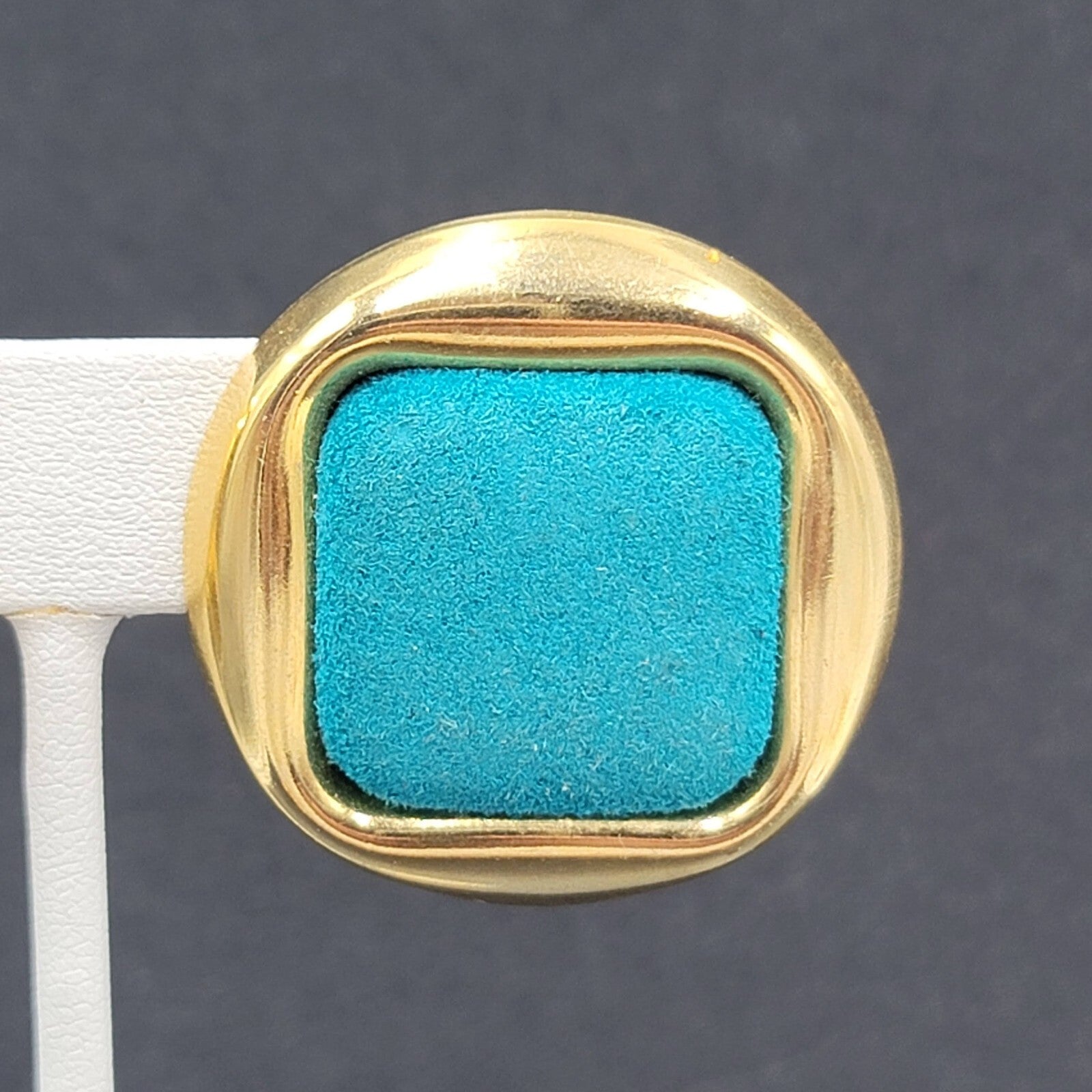 Clip on Earrings Gold tone Square Blue Felt Drop 1.25"