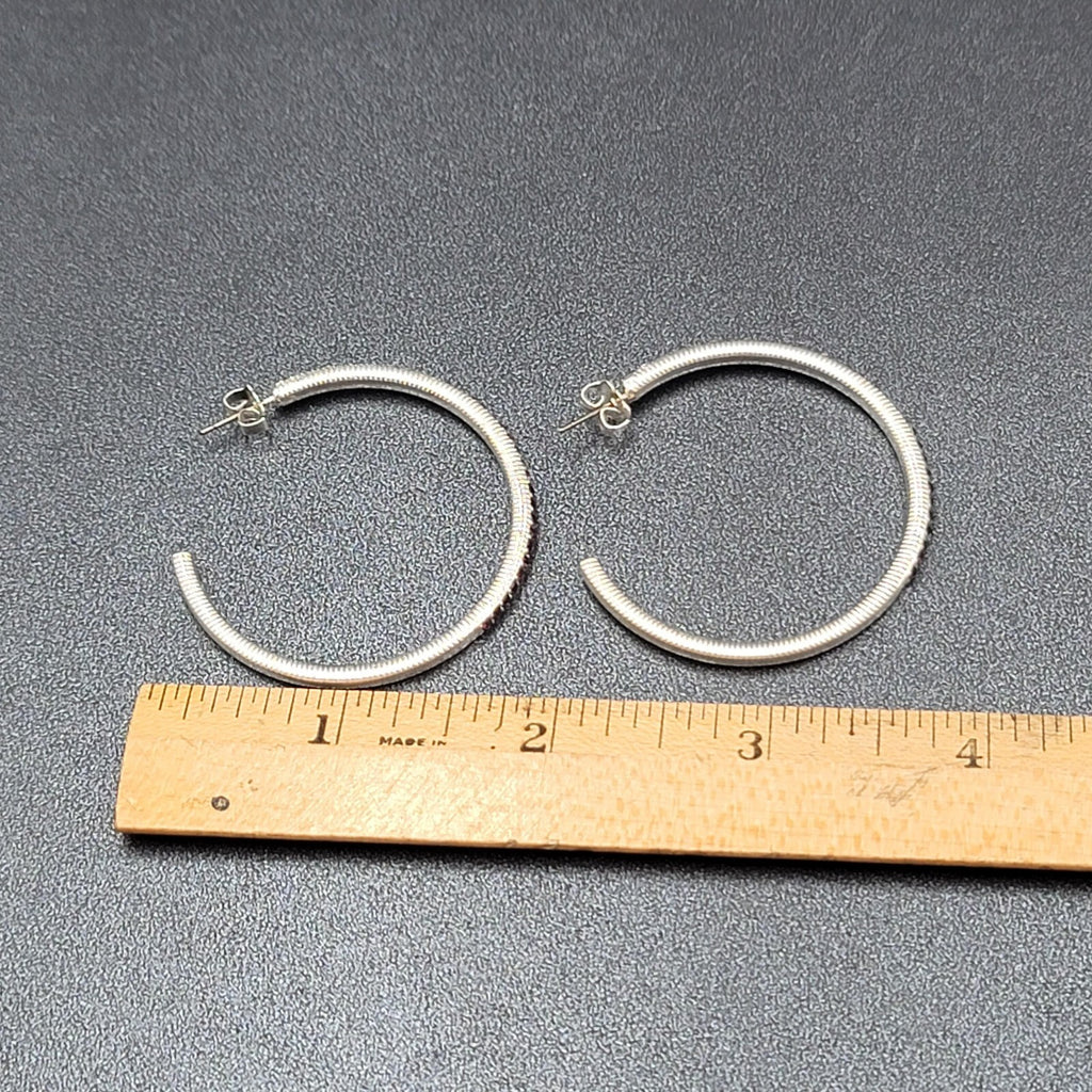Pierced Earrings Silver tone Gradated Purple Rhinestone Hoops 1.75"