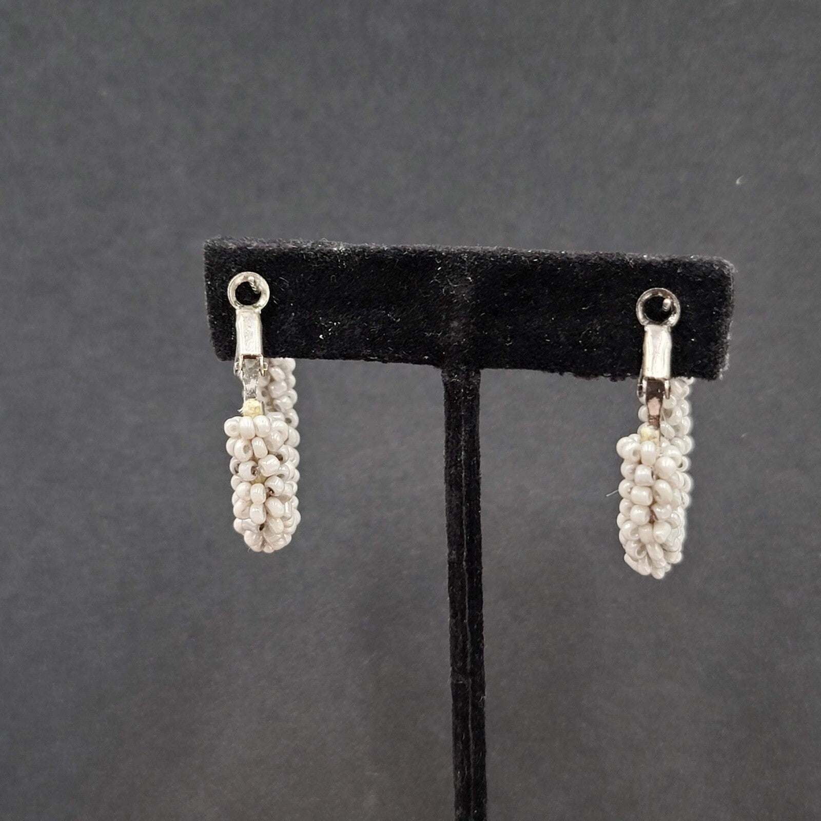 Pierced Earrings Light Gray Seed Bead Covered Hoops 1.25"