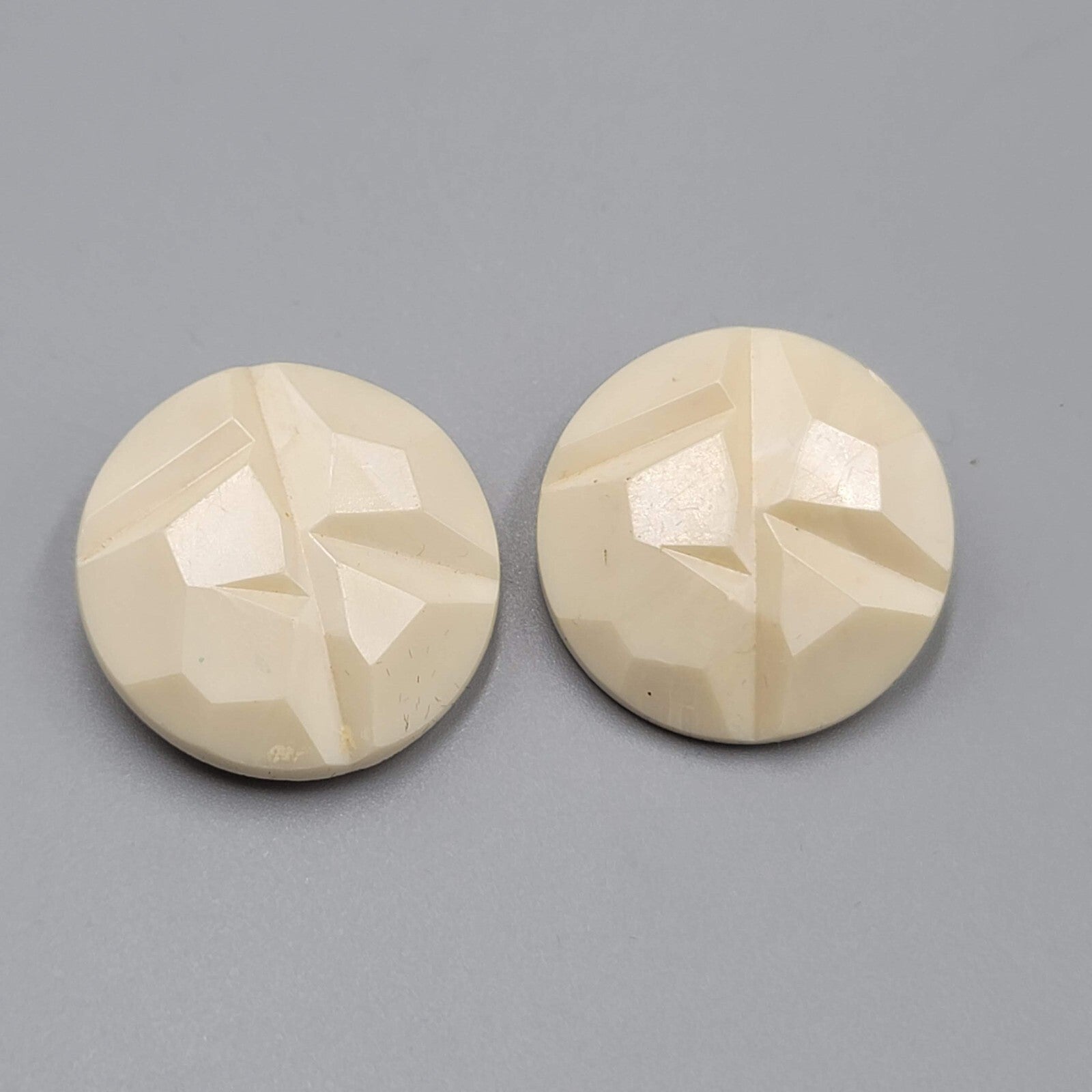 Vintage Germany Clip on Earrings Acrylic White Molded Round 1.25"