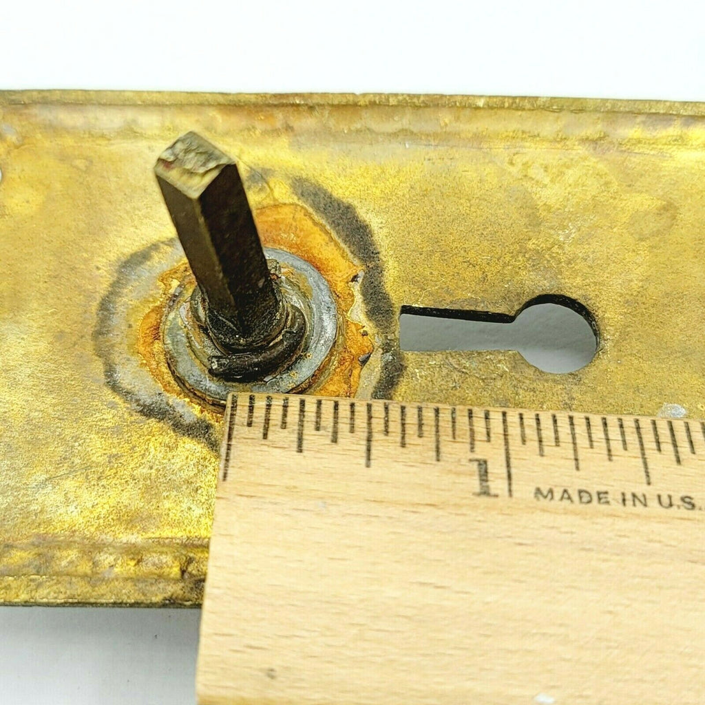 Antique MEDFORD Brass Doorknob Back Plate Thumb Lock 8" x 2 1/4"