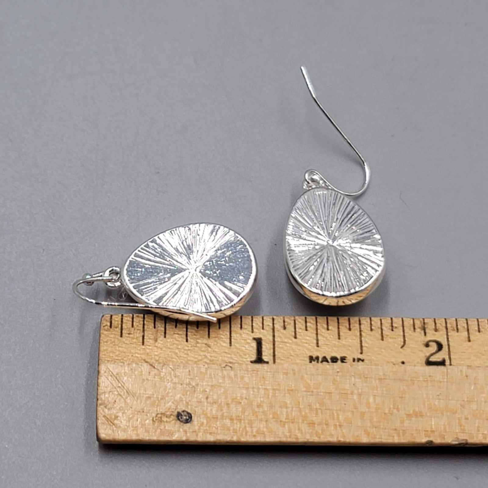 Teardrop White Pierced Earrings Silver tone Dangle   7/8"