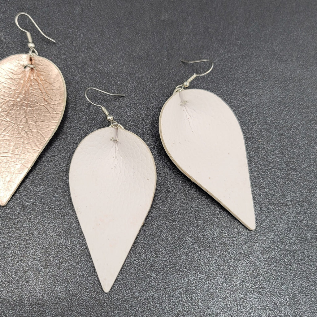 Lot of 2 Pierced Earrings Faux Leather Dangle 2.5" Silver tone