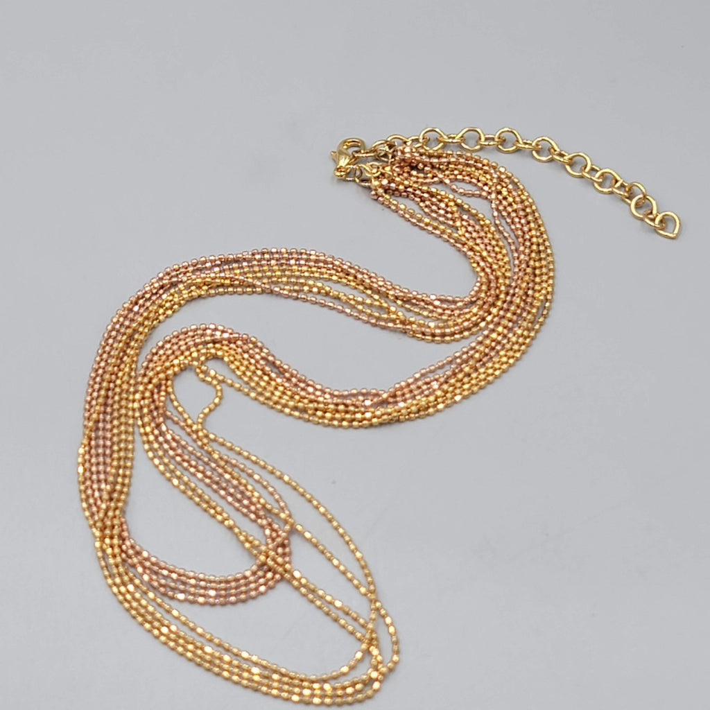 Multi Strand Ball Bead Chain Necklace Layered Two-Toned 18-20 Inch Adj