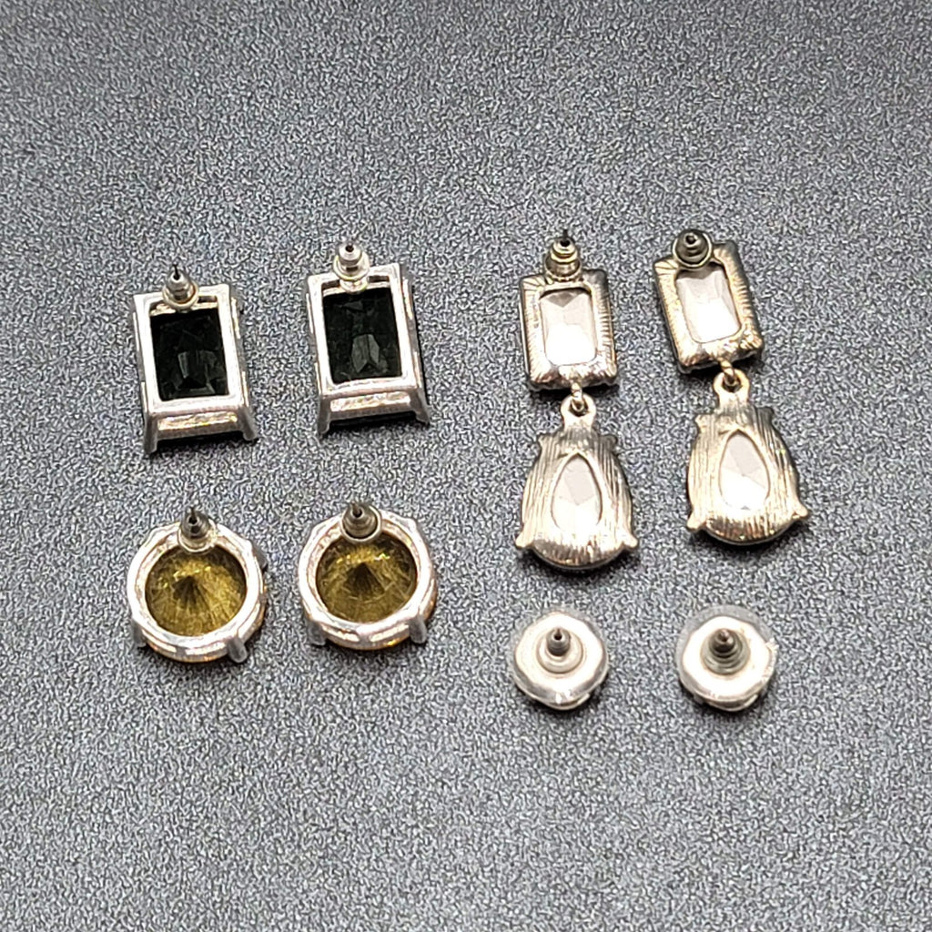Lot of 4 Pierced Earrings Green Yellow Purple Pink Crystal Dangle Studs
