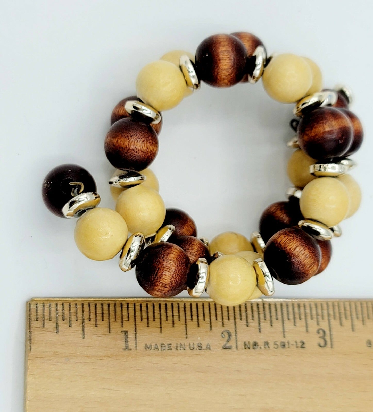 Vintage Memory Wire Bracelet Wood Beads Estate Costume Jewelry