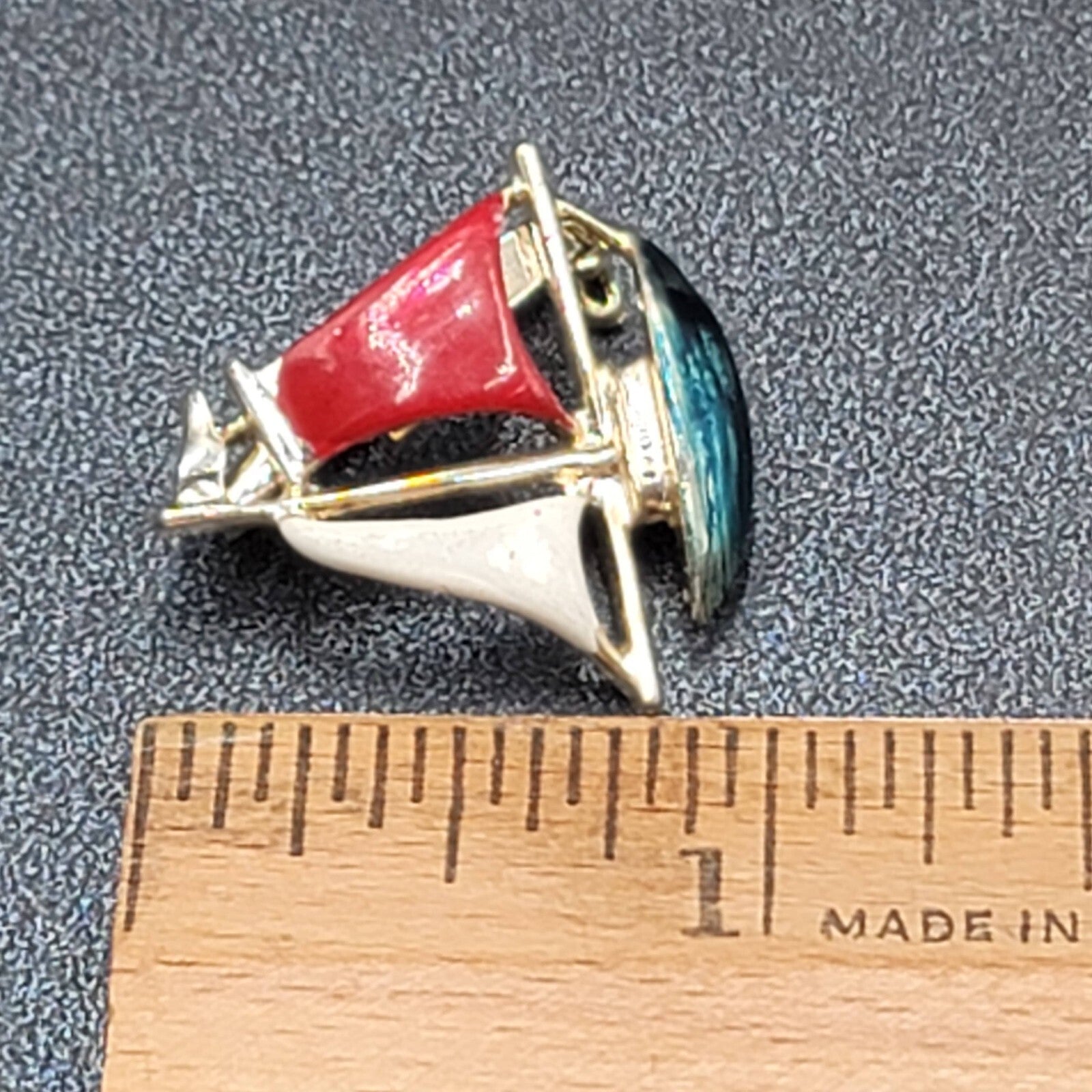 Vintage Brooch Multi Color Enamel Sailboat Red White Blue Estate Jewelry 1"
