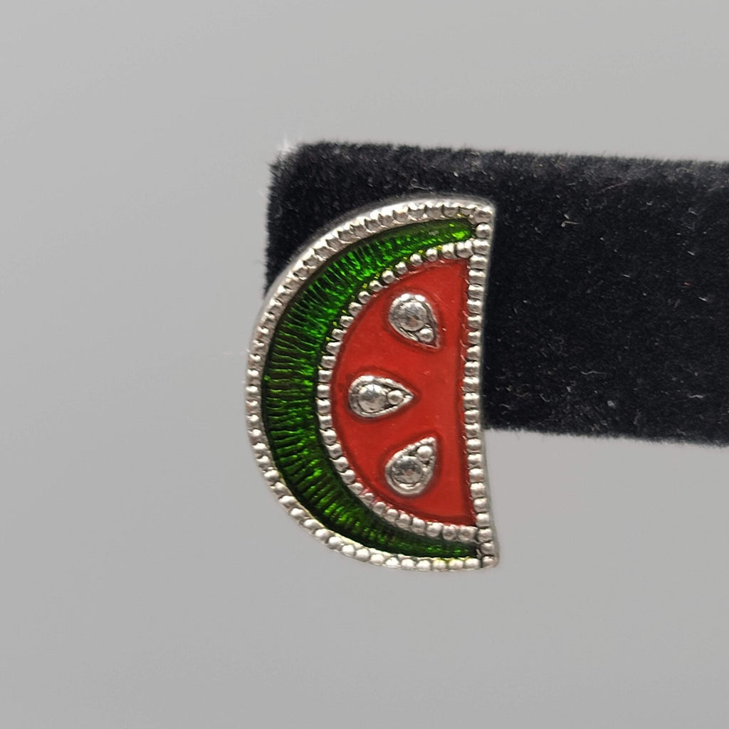 Avon Watermelon Pierced Earrings Enamel Silver tone Drop 3/4"