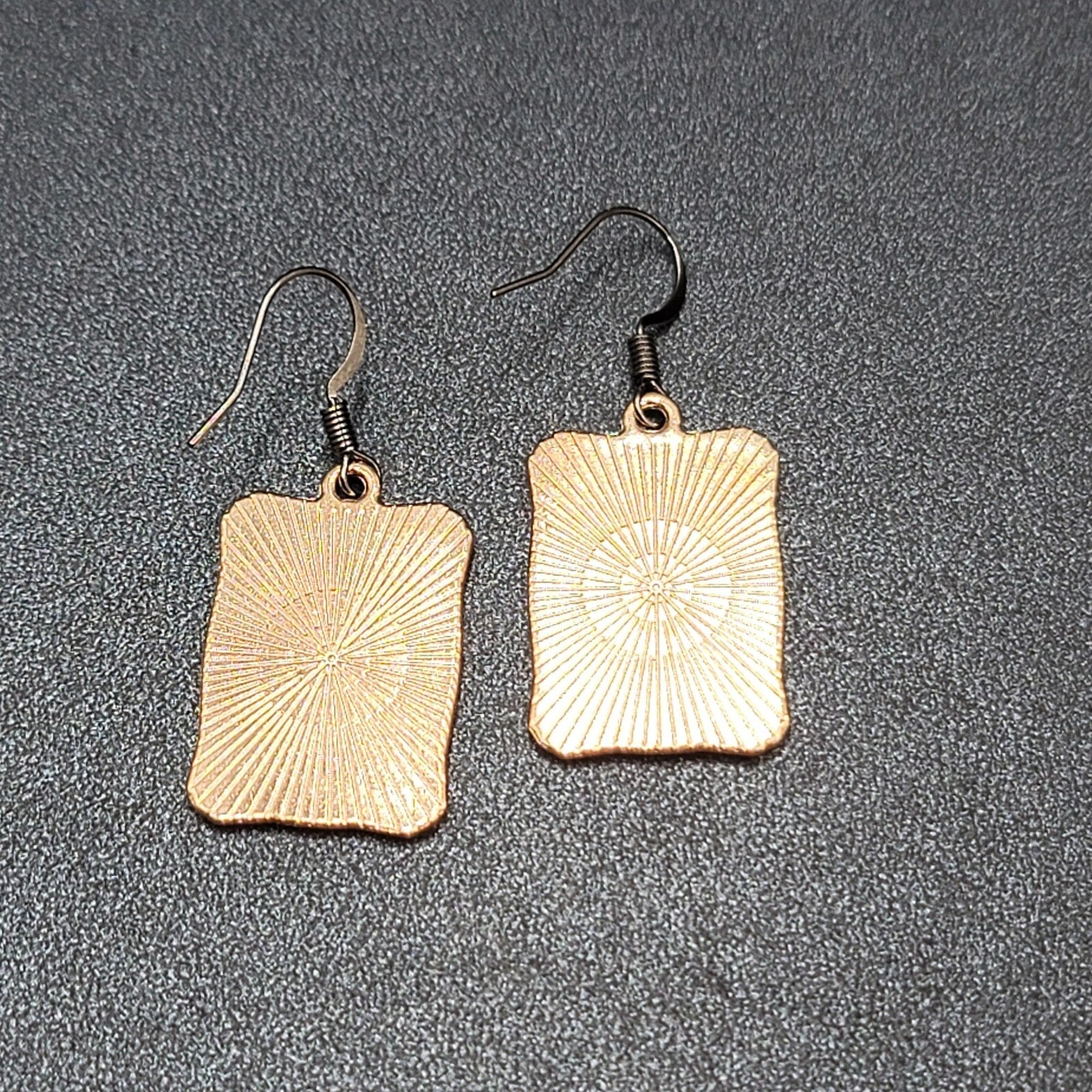 Tarot Card Pierced Earrings The SUN Gold tone Black 1"
