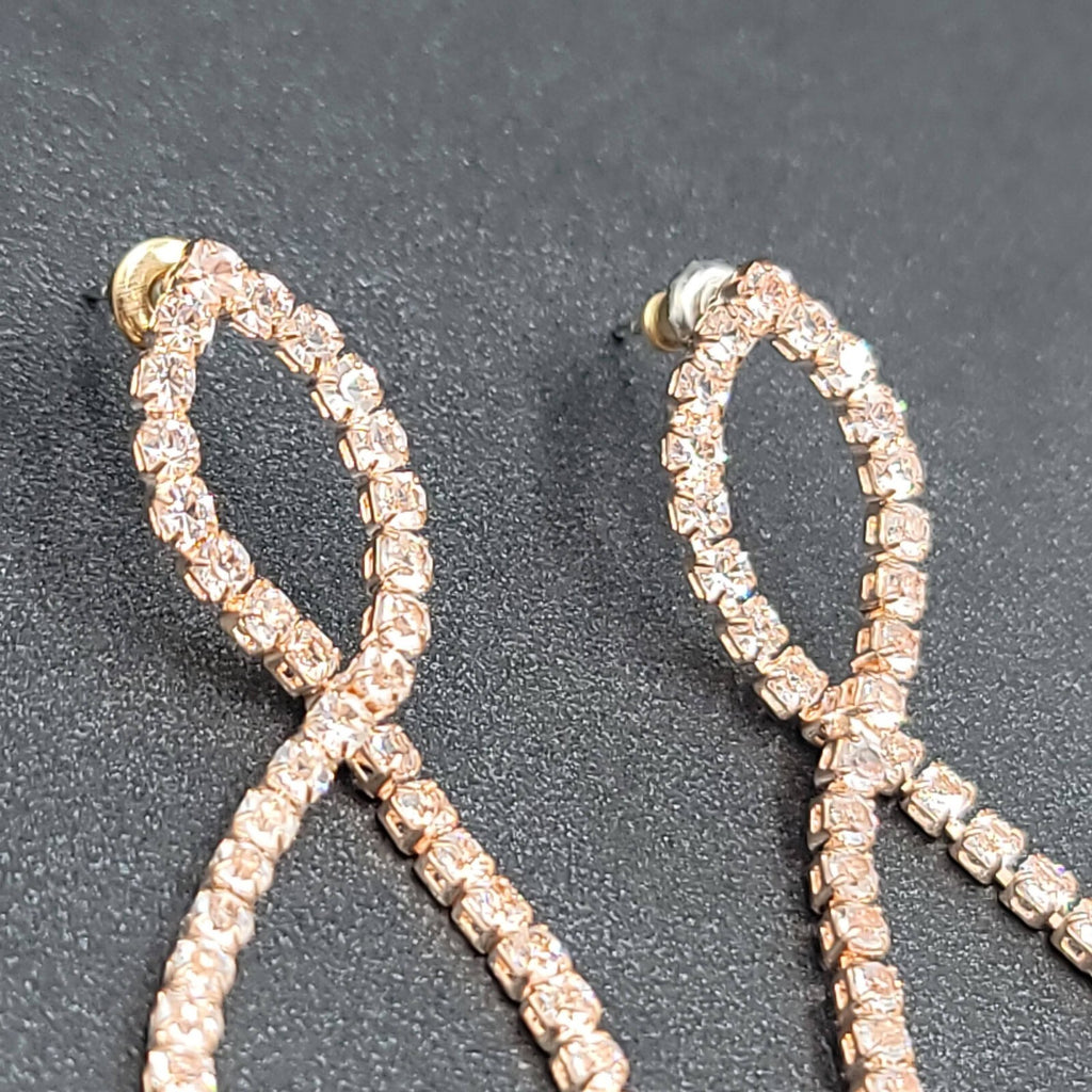 Pierced Earrings Rose Gold tone Crystal Prom Wedding Dangle 2.5"