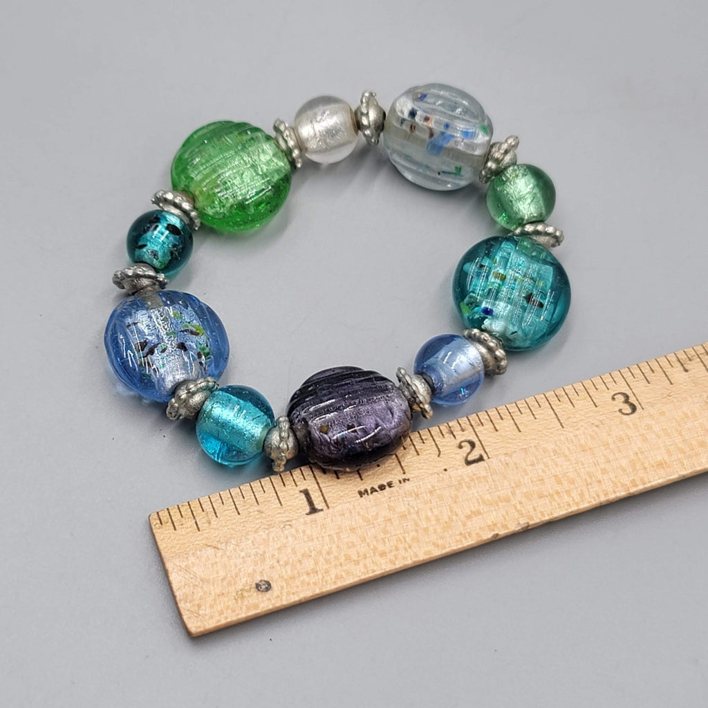Multicolor Art Glass Bead Bracelet Small 6.5" Elastic