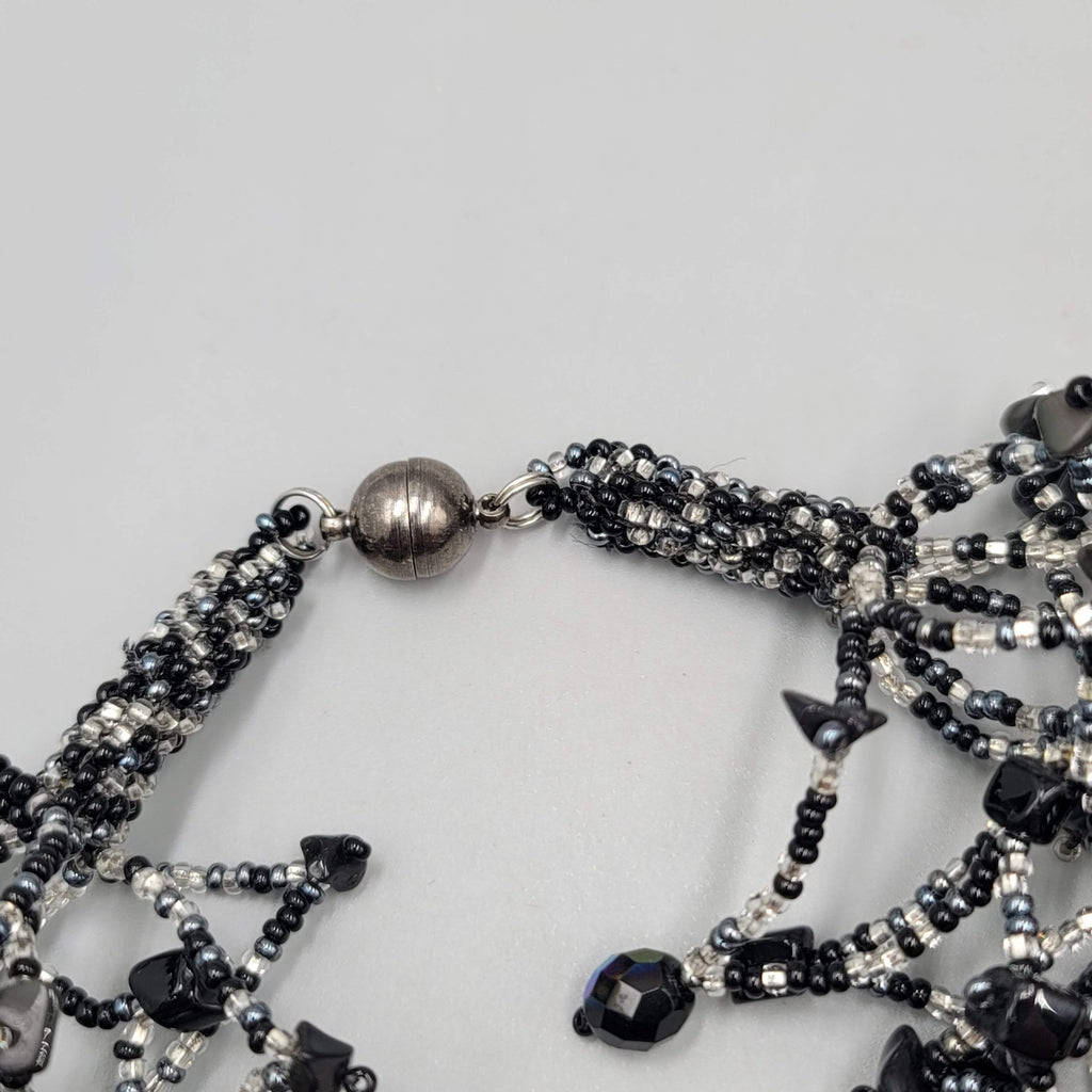 Black Cluster Bead Statement Necklace 18"