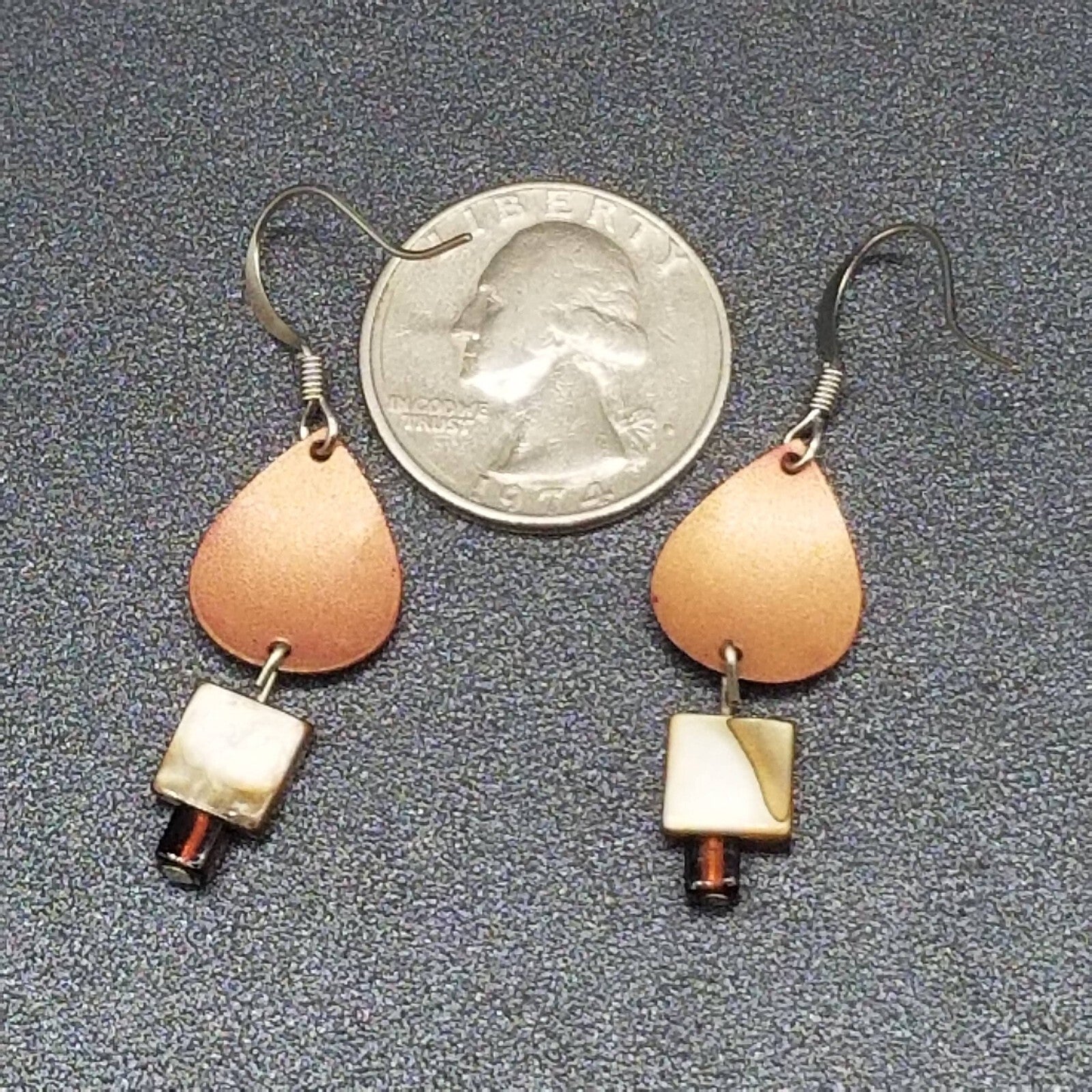 Pierced Earrings Red Enamel Shell Statement Dangle 3/8"