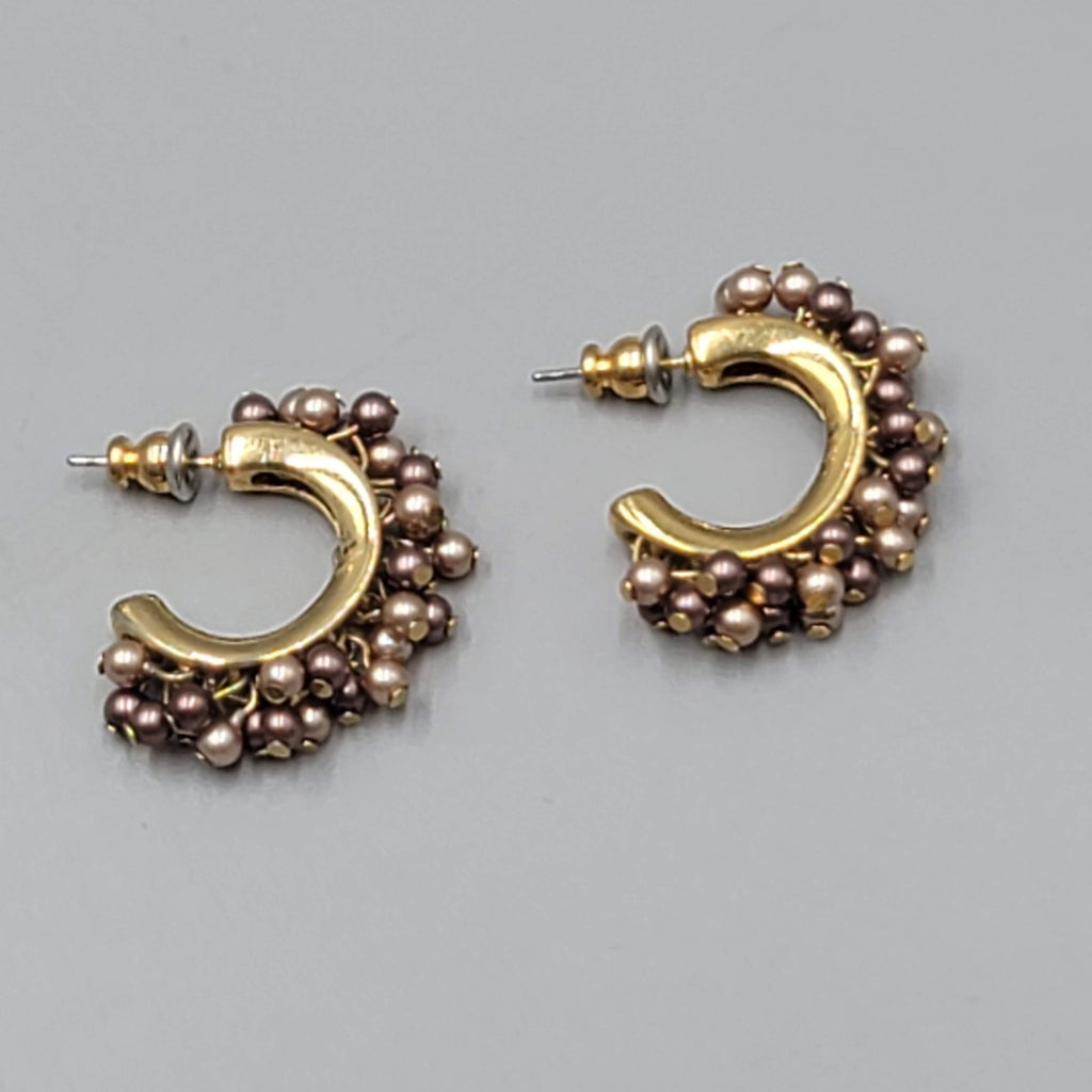 Multi tone Bead Hoops Pierced Earrings Gold tone Dangle 1"