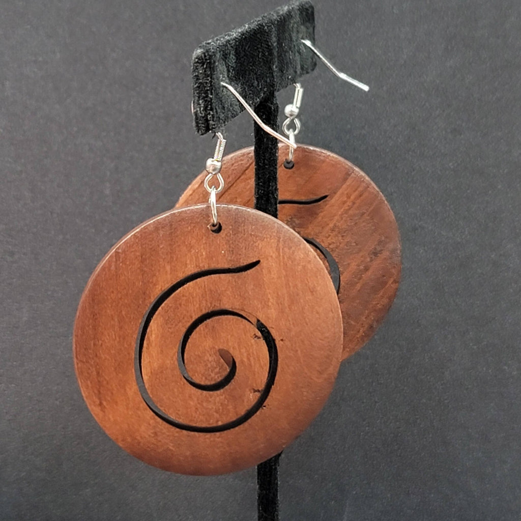 New Boho Pierced Earrings Large Solid Wood Spiral Dangle Statement 2"