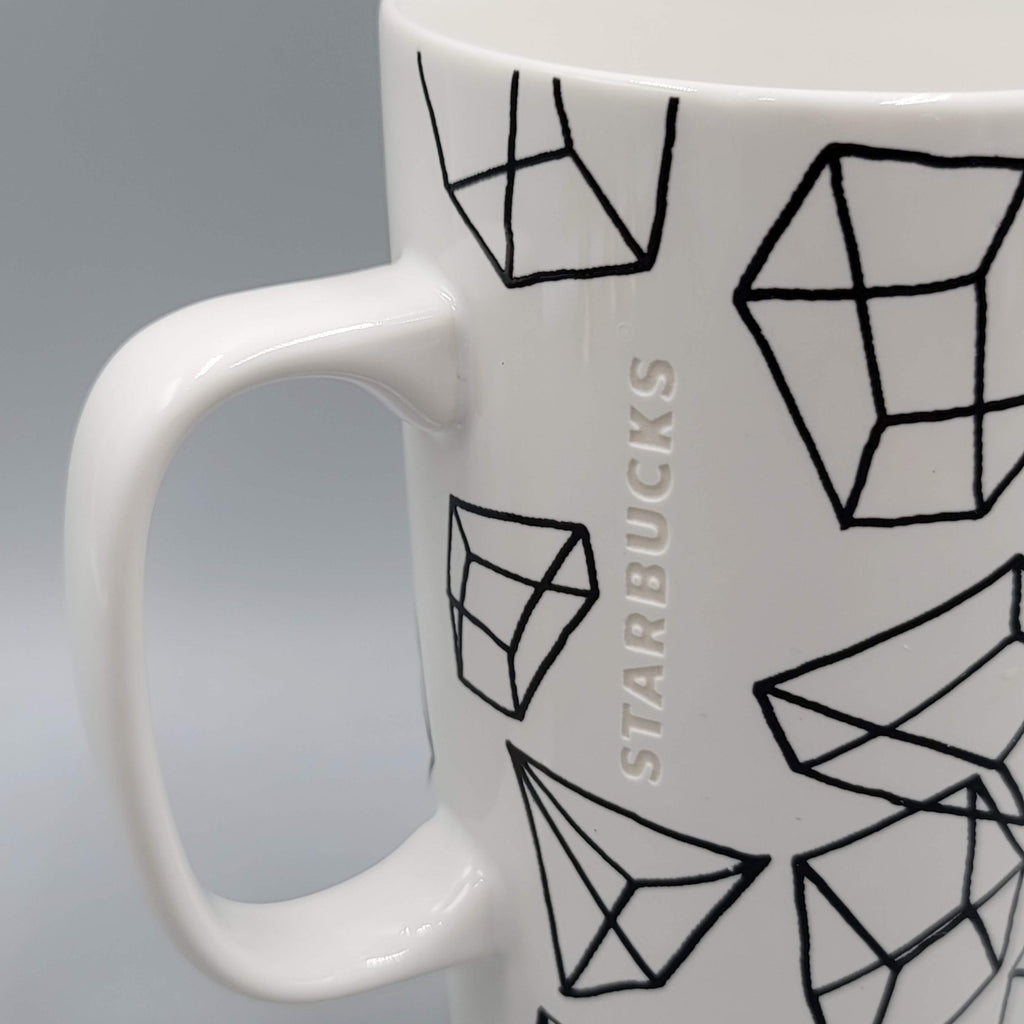 2014 Starbucks Coffee Tea Ceramic Mug Green Dot Black Geometric Cubes 16 oz