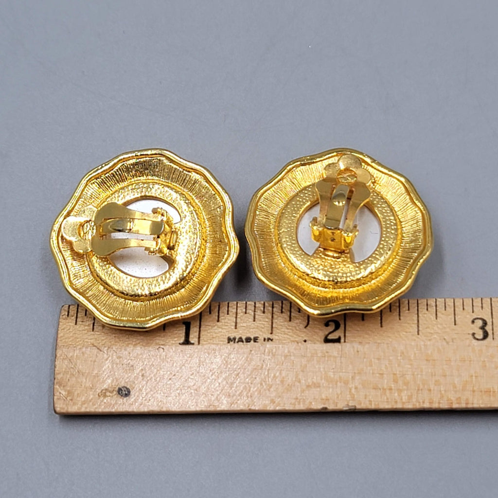 Vintage Moonglow Purple Clip on Earrings Gold tone 1.25"