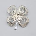 Vintage Sterling Silver Shamrock Filigree Brooch Germany 1 5/8"