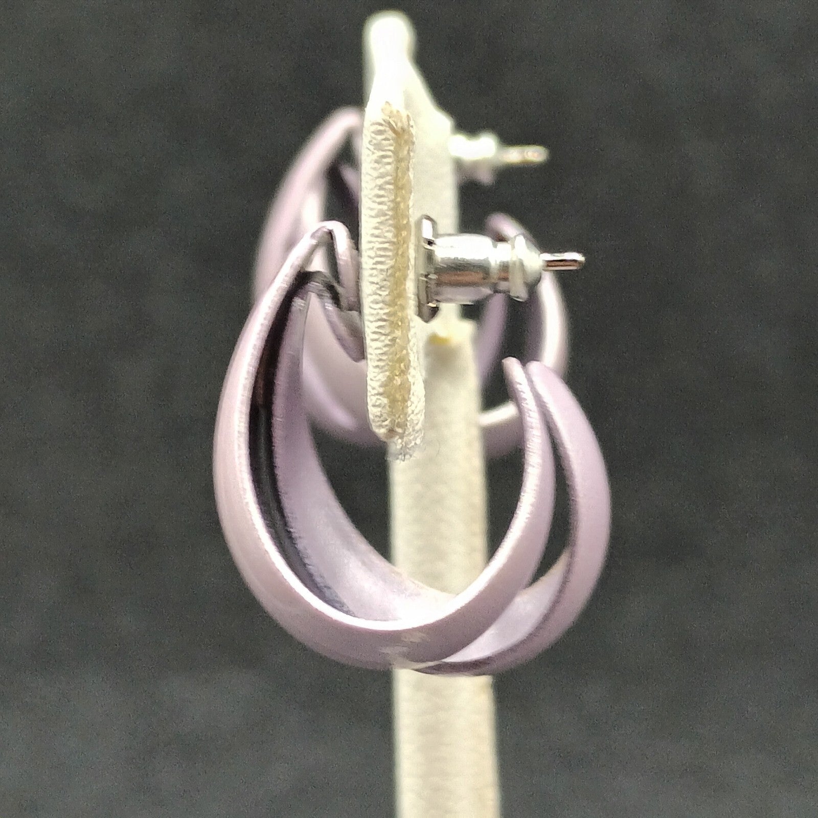 Vintage Pierced Earrings Purple enamel Dual Band Flat Hoop 7/8"