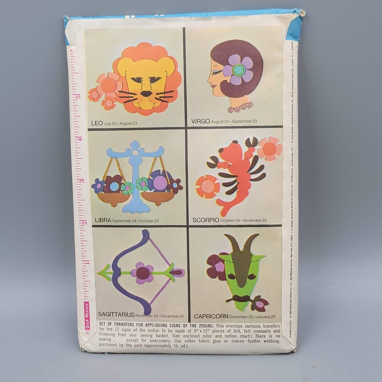 Vintage Simplicity Sewing Pattern Appliques Zodiac Signs 8431 Sew Transfer
