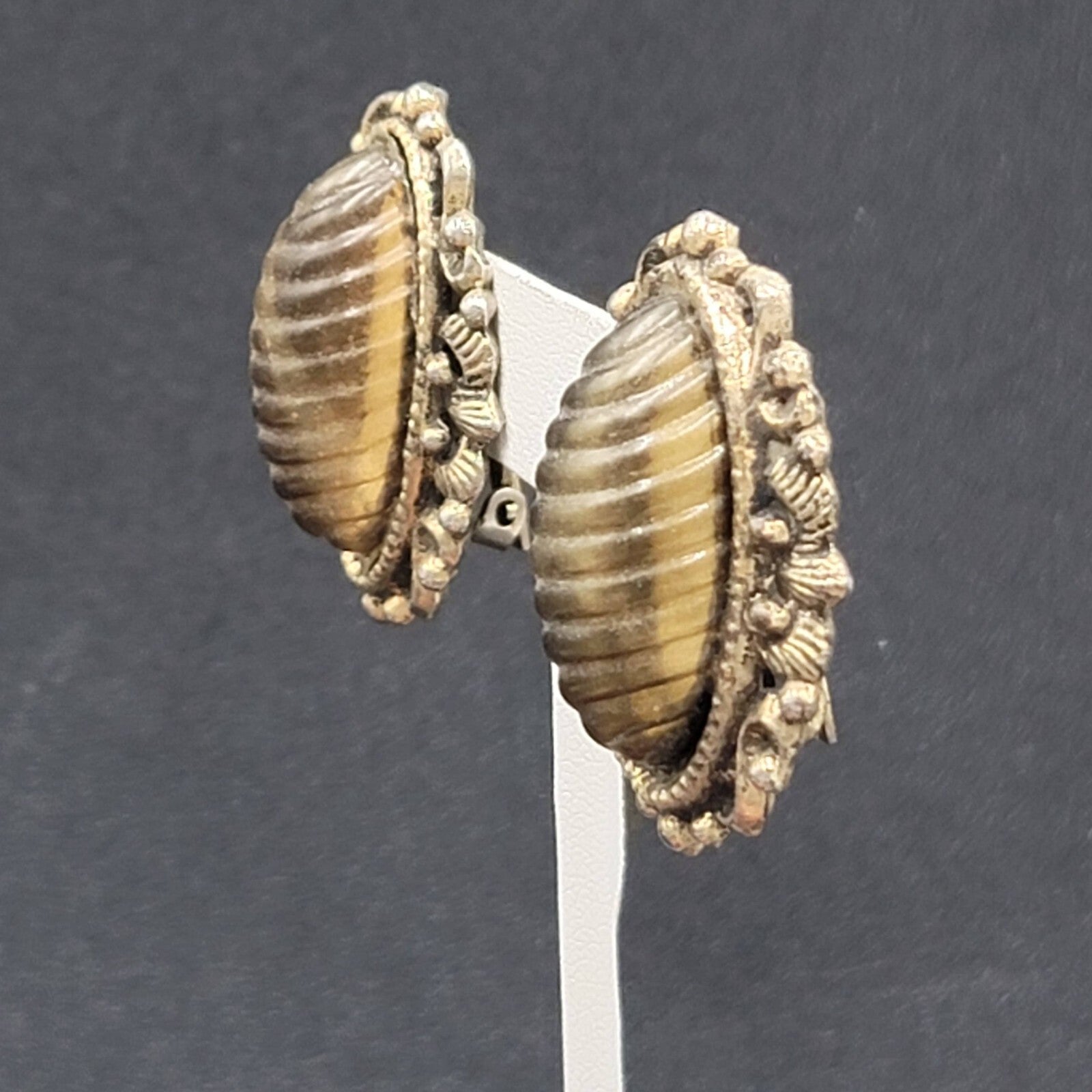 Vintage Clip on Earrings Gold tone Plastic Large Statement 1.5"