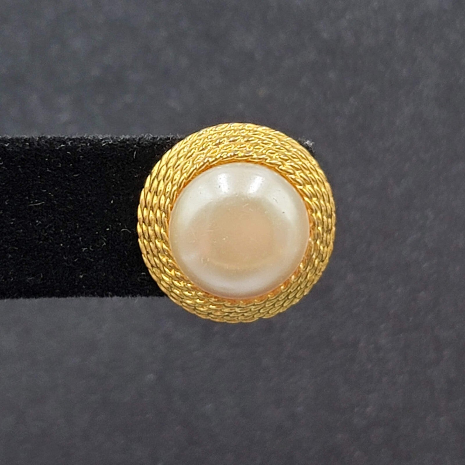 Vintage Pierced Earrings Gold Plated White Round Cabochon Studs 5/8"