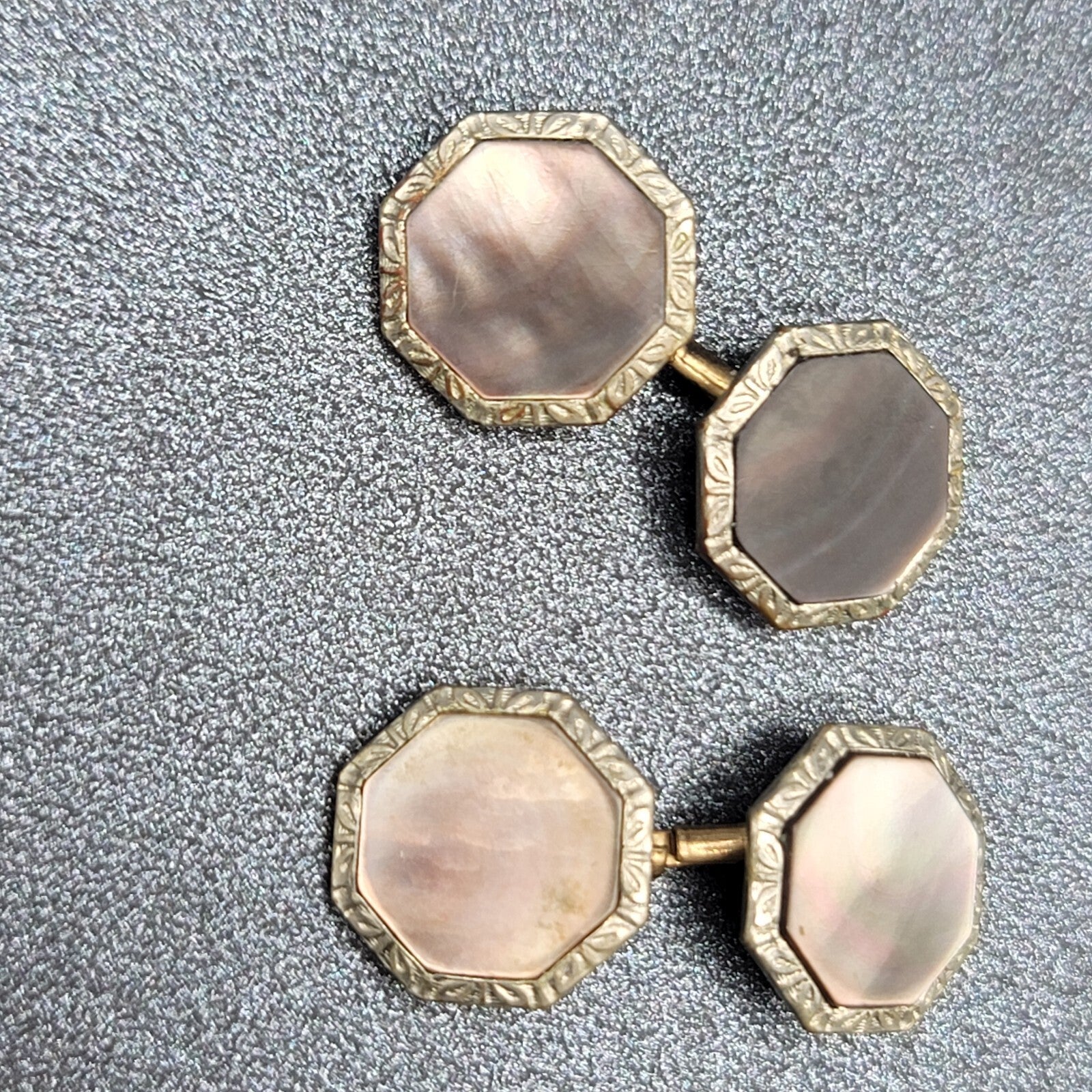 Vintage Mother of Pearl Abalone Cuff Links Silver tone Estate Costume Jewelry
