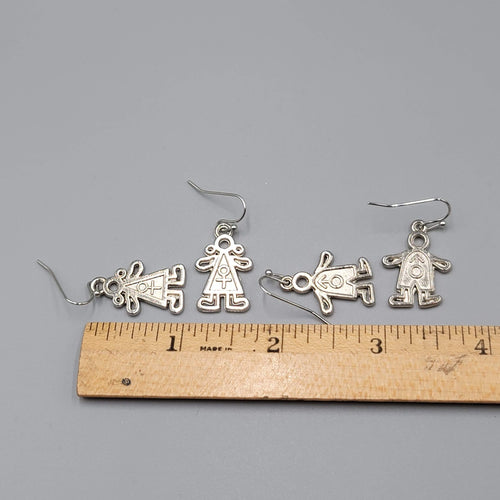 Boy Girl Pierced Earrings Mix Match Silver tone Dangle 1"