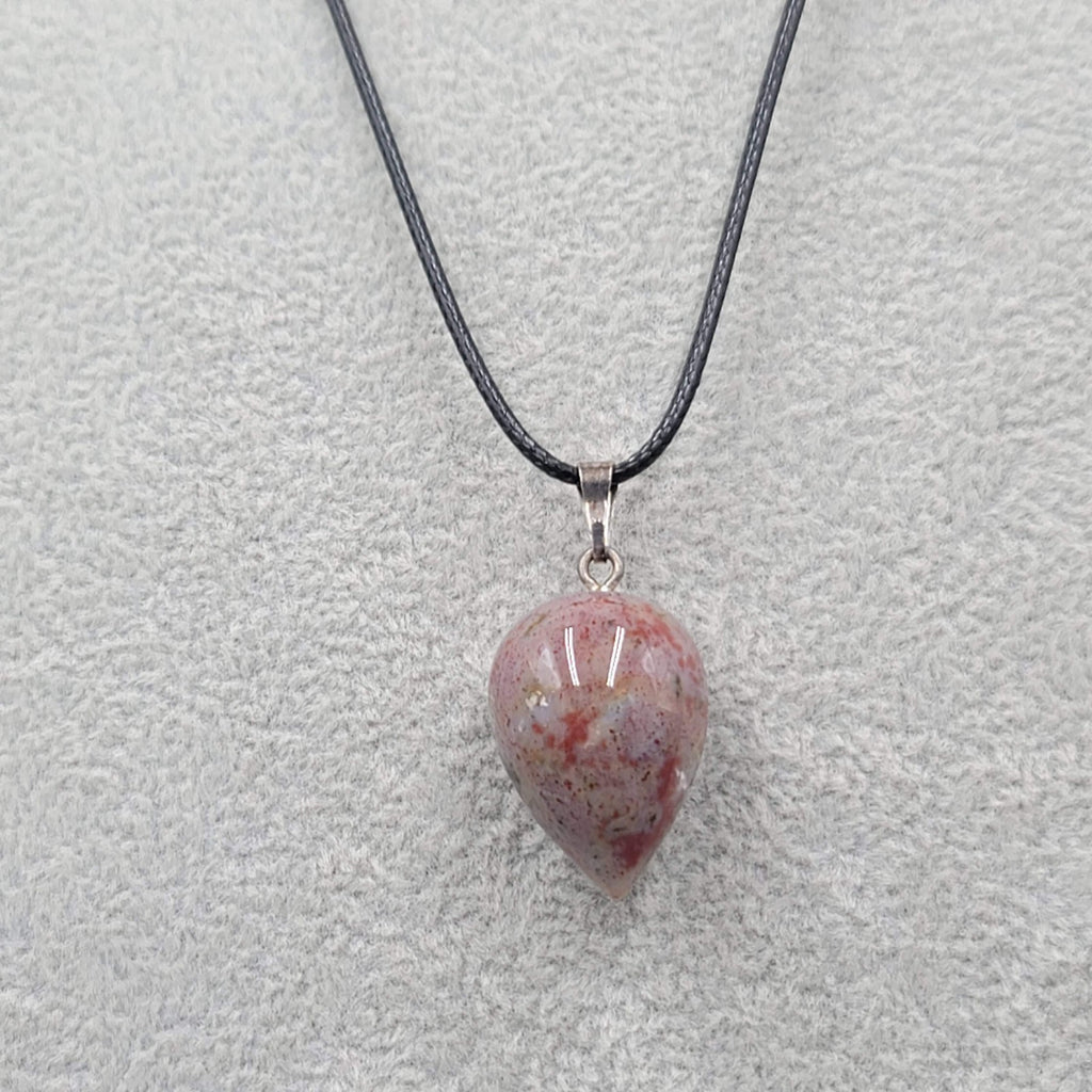 Scolecite Teardrop Pendant Necklace Black Cord 20"-22"