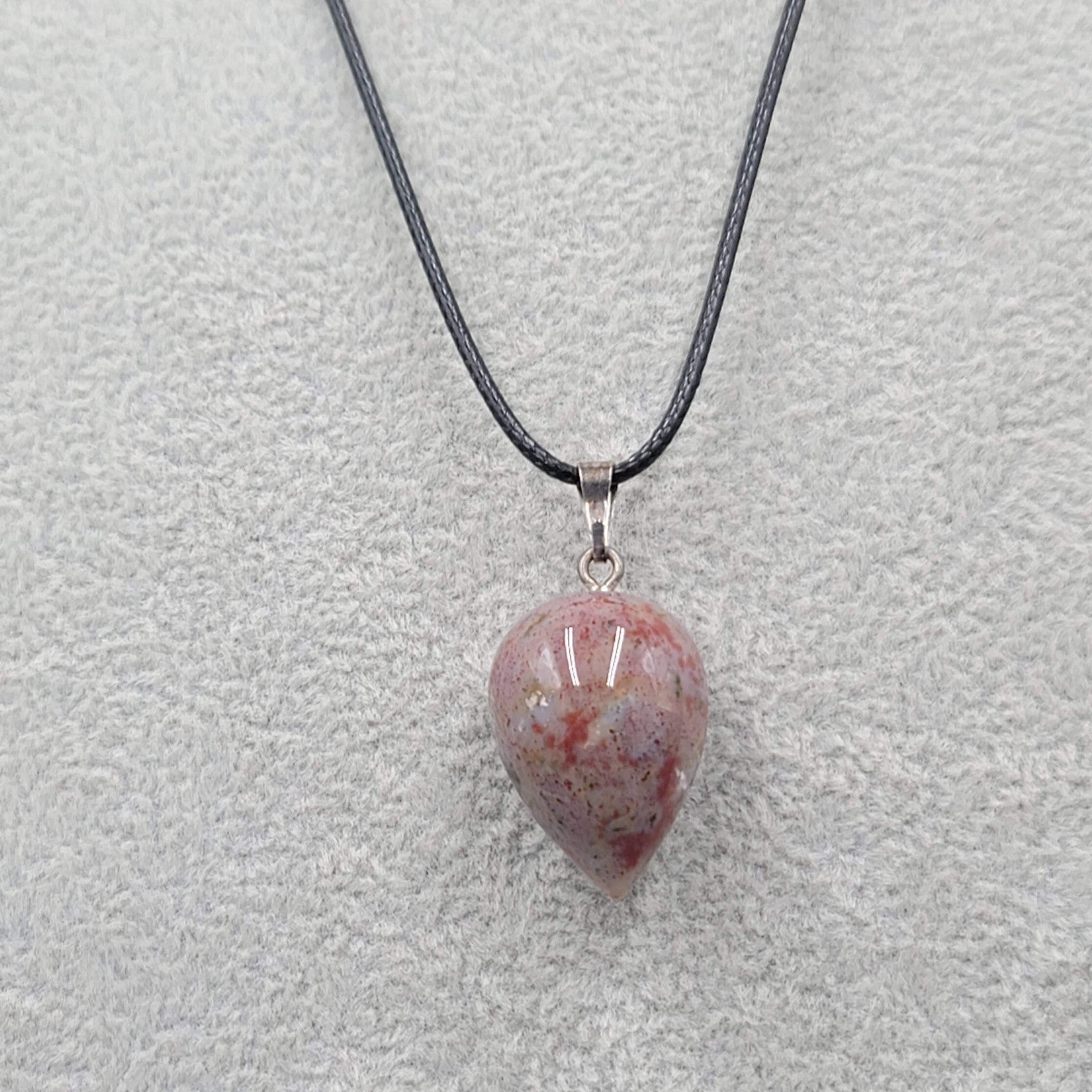 Scolecite Teardrop Pendant Necklace Black Cord 20"-22"