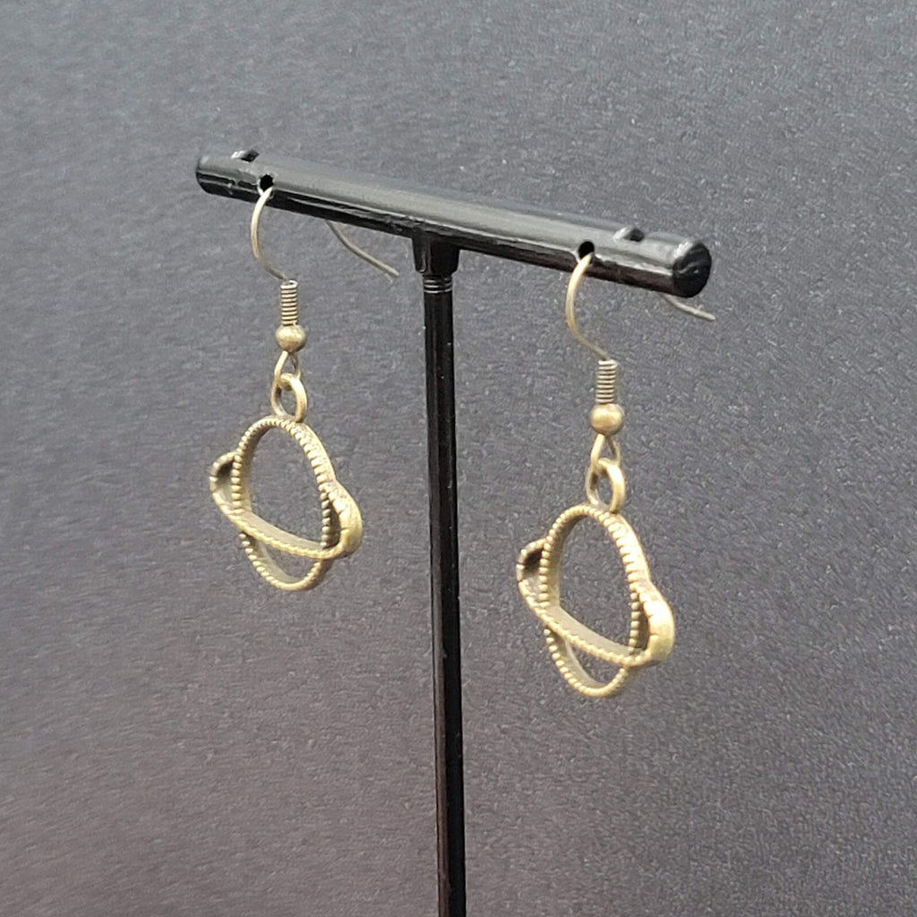New Saturn Planet Pierced Earrings Bronze tone Dangle 3/4"