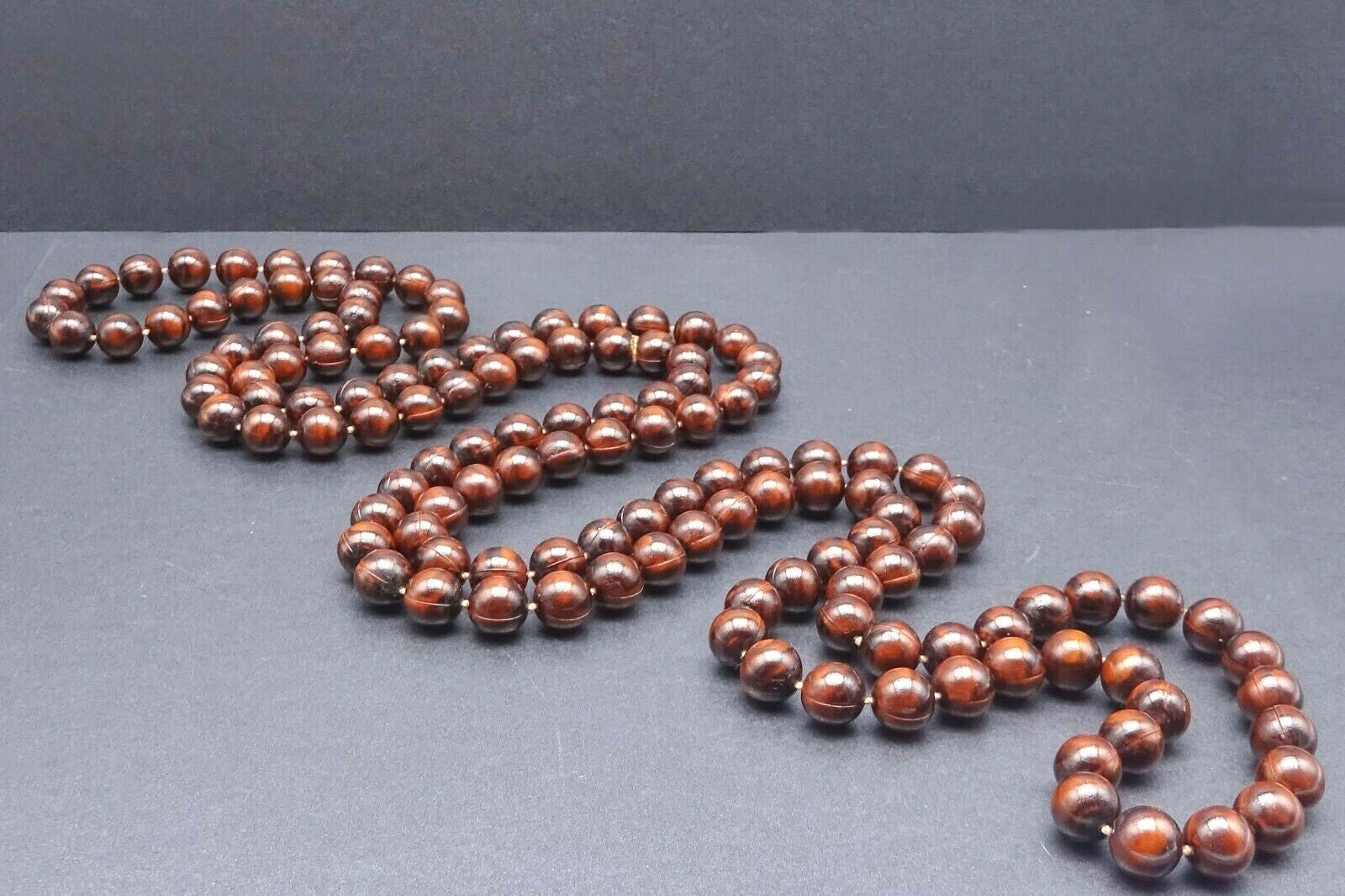 Very Long Wood Colored Plastic Bead 11mm Fashion Necklace 68"