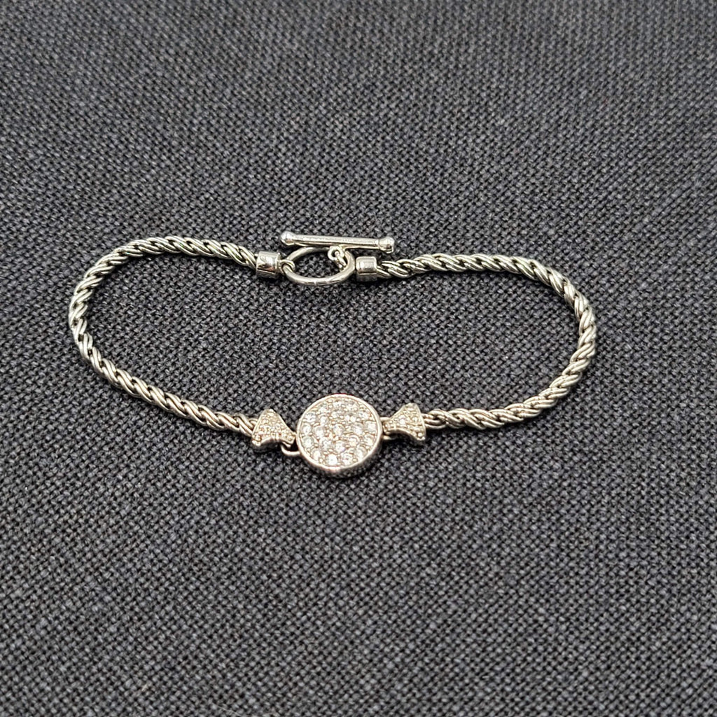 Crystal Rhinestone Bracelet Silver tone Chain Toggle 7 in
