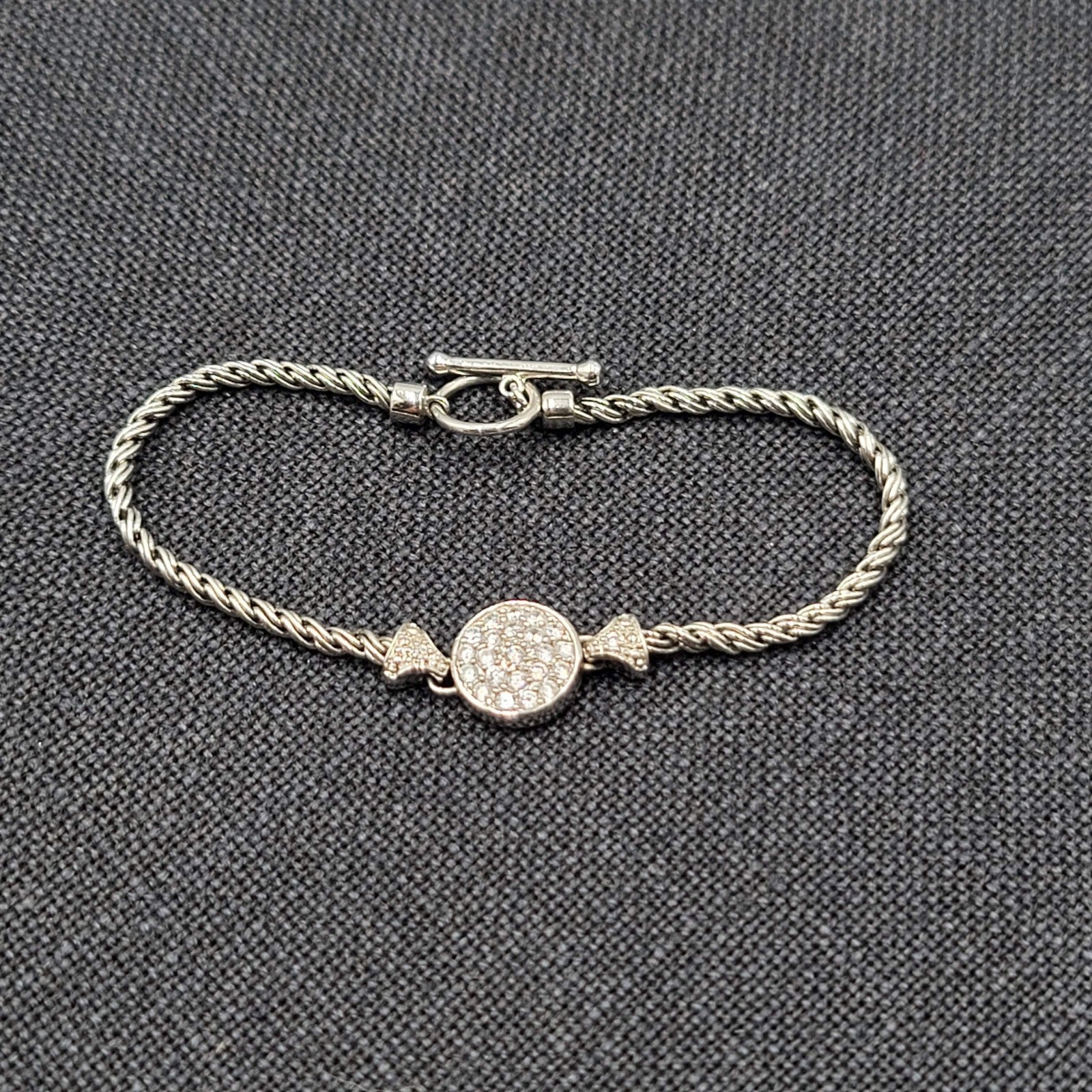 Crystal Rhinestone Bracelet Silver tone Chain Toggle 7 in