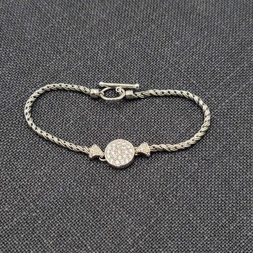 Crystal Rhinestone Bracelet Silver tone Chain Toggle 7 in