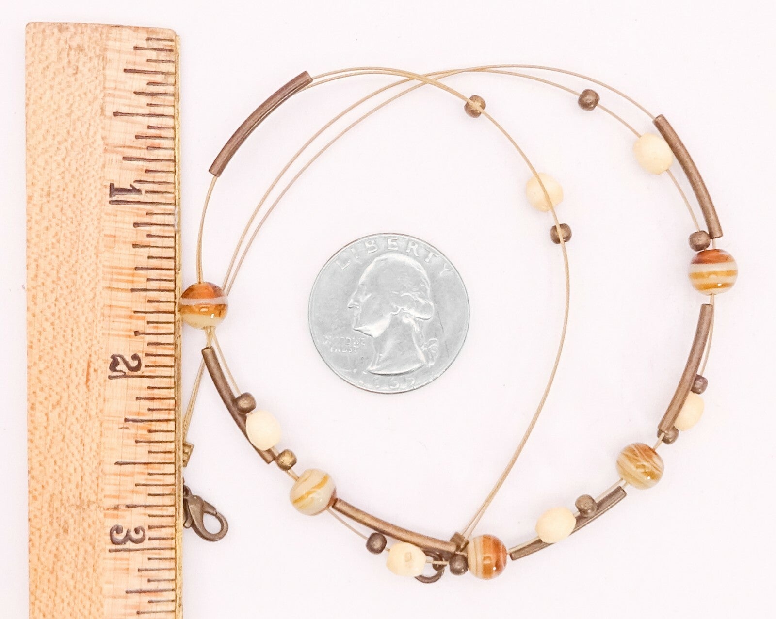 Art Glass Floating Beaded Multi Strand Gold Tone Necklace 16"