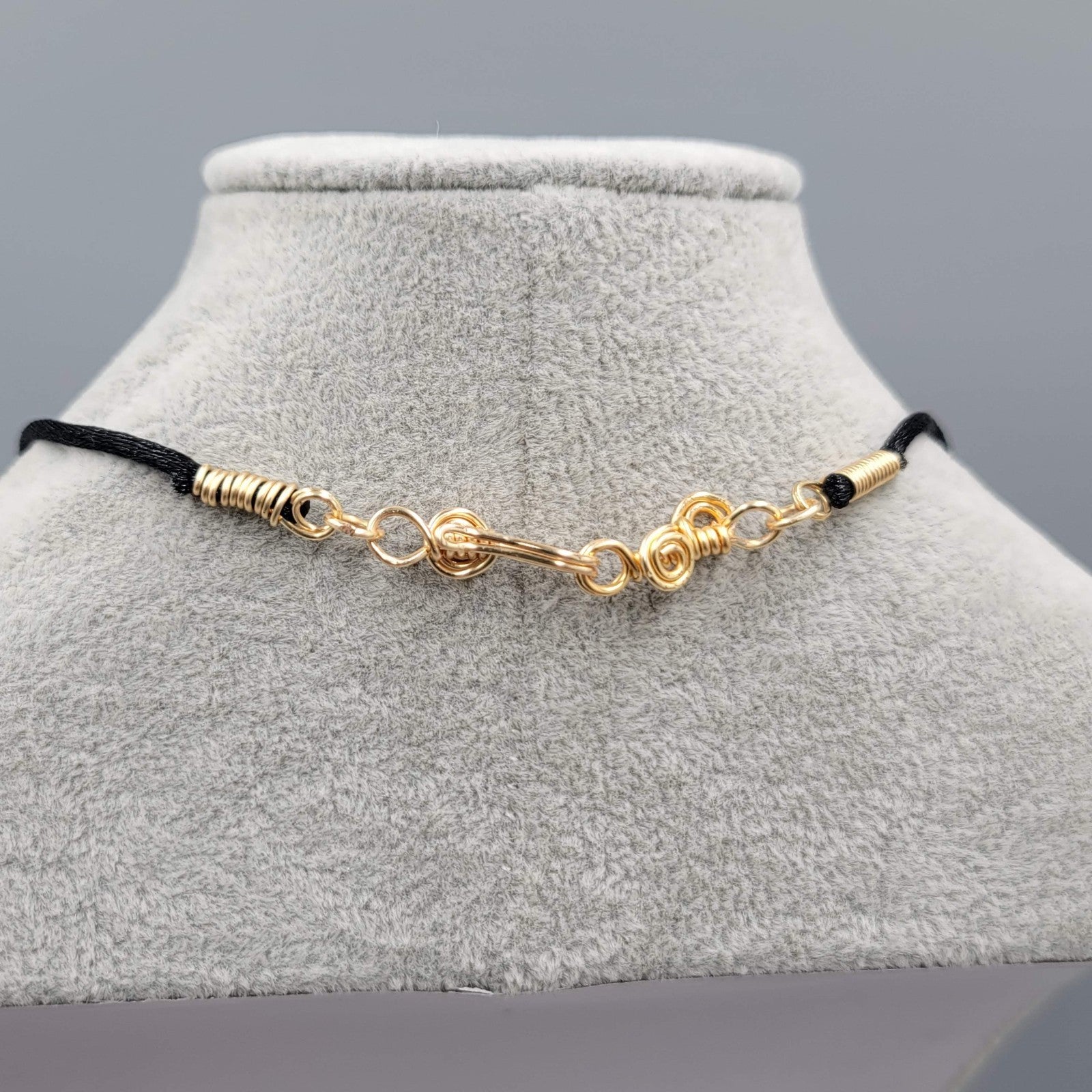 Handmade Wire Wrapped Gold tone Blue Howlite Black Cord 20"