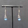 Pierced Earrings Silver tone Blue Glass Faceted Bead Dangle 1"