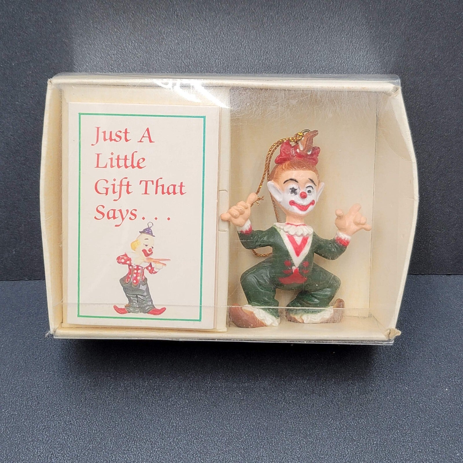 NOS Vintage Bradford Novelty Co CLOWN ORNAMENT With Warmest Wishes 2.75"